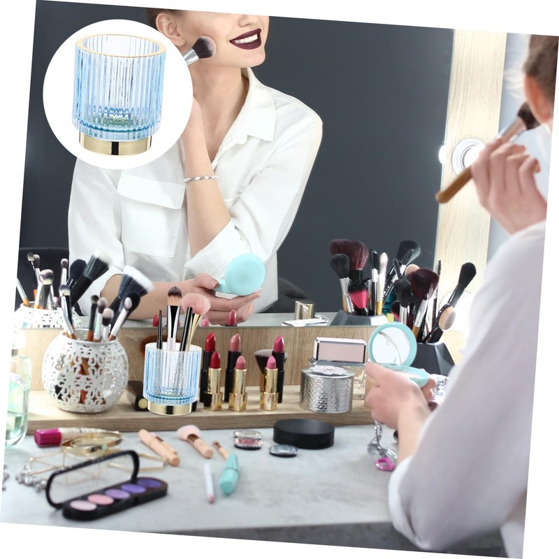 DOITOOL Cosmetic Brush Holder Thickened Glass Pencil Container Blue Small