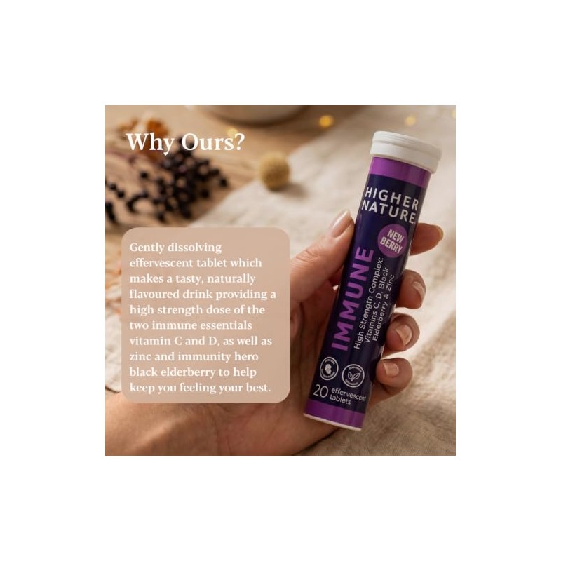 Higher Nature Immune Effervescent - Blackcurrant and Elderberry, 20 Tablets