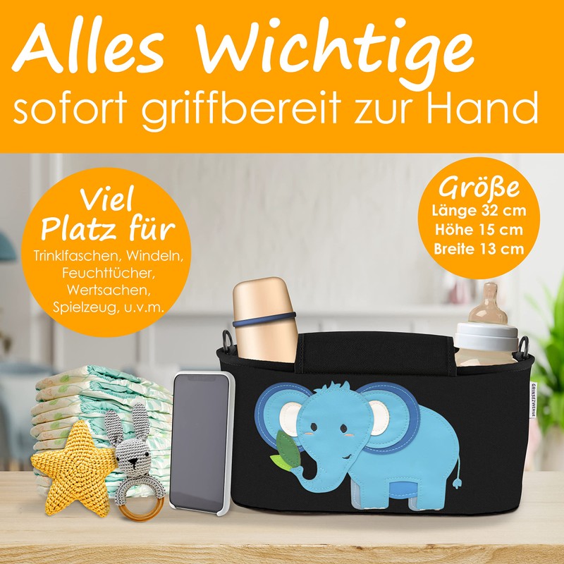 GRINSEZWERGE Pram Organiser 12 Designs with Wet Wipe Dispenser I