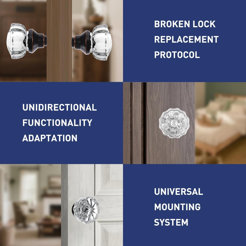 youthua Glass Door Knobs Interior，Mortise Style Fluted Crystal Antique Door