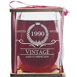 Orange Kat Vintage 1990 Limited Edition - Aged To Perfection Stemless Wine Glass and Presentation Packaging