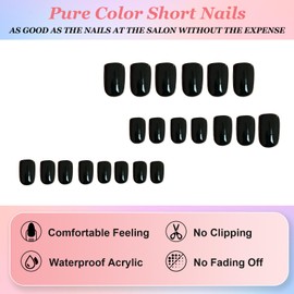Ceboic 24Pcs French False Nails Short Square Press on Nails Glossy Black Pure Color Full Cover Stick on Nails Acrylic Glue on Nails Natural Fake Nails for Women and Girls Manicure Art Decorations