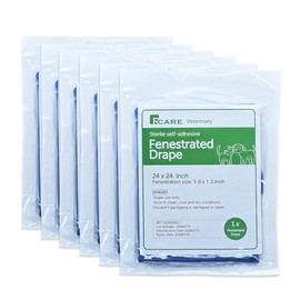 RCARE Vet Adhesive Fenestrated Surgical Drape Neuter Surgery Use for Cat|Dog Sterile Disposable (12 Pcak) (24''x24'' (12 Pack))