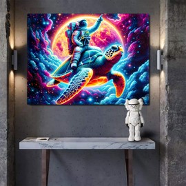 Sosolong Planet Astronaut Canvas Wall Art,outer Space Wall Decor For Boys Bedroom Living room 1 (Astronaut-turtle, 16 in*12 in)