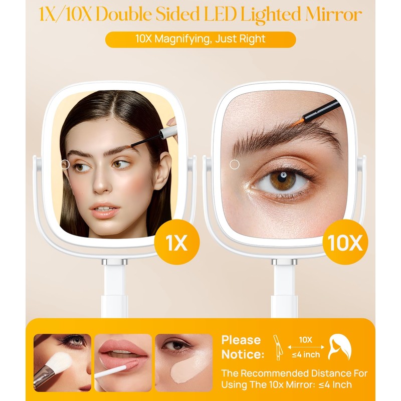 Gospire Rectangle Lighted Makeup Mirror with Magnification, 10X Magnifying Mirror