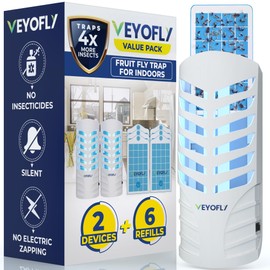 VEYOFLY Indoor Flying Insect Trap - Plug-in Fruit Fly, Gnat and Mosquito Trap With Refills - Odorless Bug Light for Home