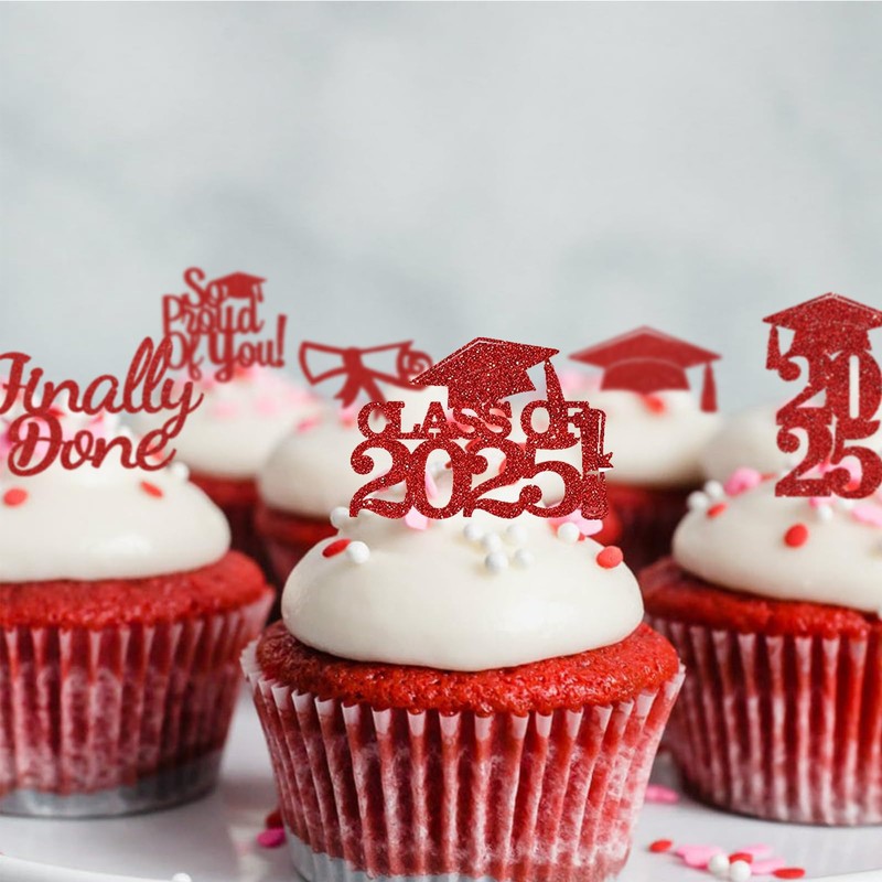 48PCS Graduation Cupcake Topper Glitter Grad Class Food Picks Congratulations