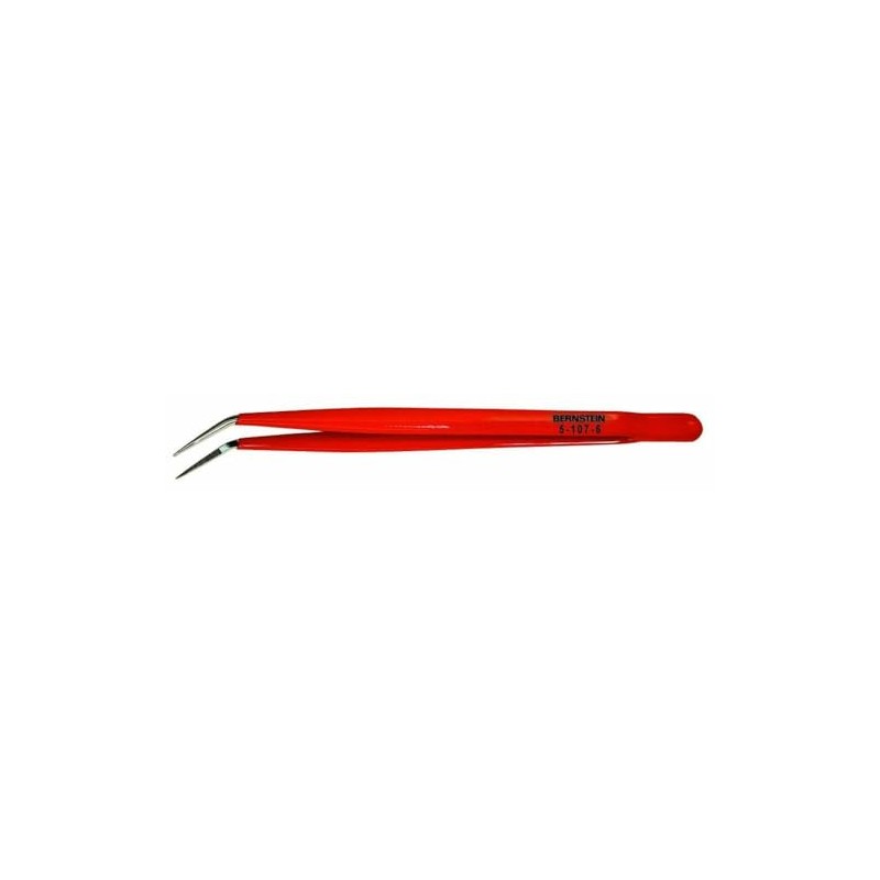 BERNSTEIN 5-107-6 Mechanic's Tweezers Curved Tips, Nickel-Plated, Protective Insulated, 150