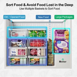 iSPECLE Freezer Organizer Bins - Fit 10 to 20 Cu Ft Chest Freezer, 2 Pack Large Expandable Stackable Deep Freezer Organizer Bins Sort and Easily Get Food without Digging in the Freezer, White