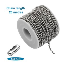 66Feet/20m Stainless Steel Ball Bead Chains, 2.4mm Diameter Beaded Roller Chain with 50 Pcs Matching Connectors, Necklace Chains Extension for DIY Craft Jewelry Making