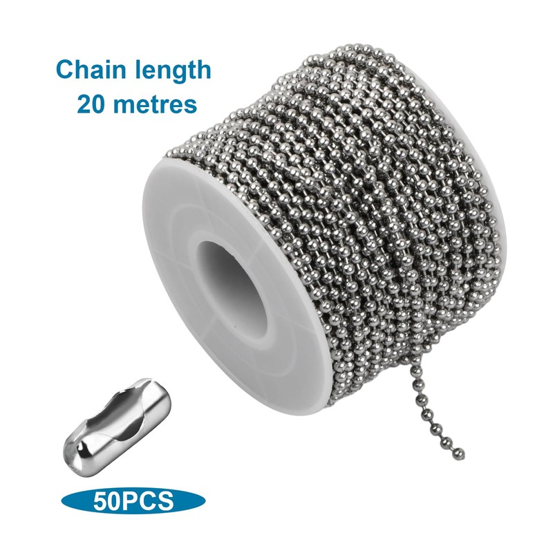 66Feet/20m Stainless Steel Ball Bead Chains, 2.4mm Diameter Beaded Roller