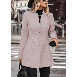 chouyatou Women's Business Casual Herringbone Wool Coat Button Up Notch Collar Dressy Blazer Jacket (X-Large, Pink)