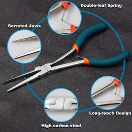 SPEEDWOX 7 Inches Long Reach Needle Nose Pliers with Teeth, Extra Long Nose Mini Precision Wire Looping Pliers for Jewelry Making, Bending Wire and Small Object Gripping