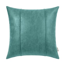 BRAWARM Teal Leather Throw Pillow Covers 18 X 18 Inches - Faux Leather Pillow Cover with Piping, Hand Stitched Leather Throw Pillow for Couch Sofa Bed Living Room Home Decorative
