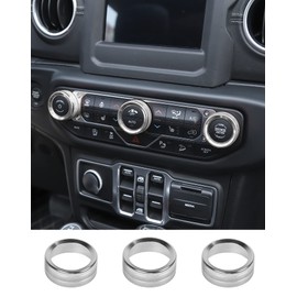 JeCar Air Conditioner Switch Knob Cover Aluminum Alloy Trim Cover Compatible with Jeep Wrangler 2018-2023 JL JLU & 2020-2023 Gladiator JT with Specific Dial Panel, Silver