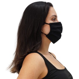 Simlu 3 Pack Unisex Reusable Pleated Fabric Face Mask with Adjustable Elastic, 2 Layer, Washable, Nose Wire Black Face Mask for Men Women and Kids