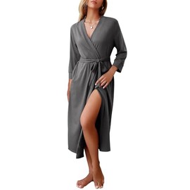 Ekouaer Women Robe Long Knit Bathrobe Lightweight Soft Summer kimono Robes Casual Loungewear with Attached belt