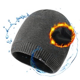 Men's Women's Grey Winter Merino Wool Blend Beanie Waterproof Fleece Lined Knit Cap Durable Hat All-Weather Warm Rain Small Medium