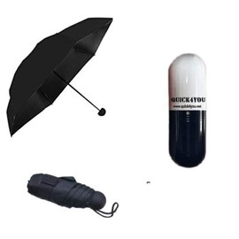 Quick4You Umbrella with Capsule Case Mini Folding Travel Capsule Umbrella Compact Fast Drying (Black)