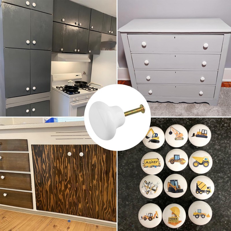 GENHAKON 40 Packs White Ceramic Cabinet Knobs, Glossy Ceramic Knobs,