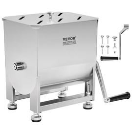 VEVOR Manual Meat Mixer, 15 Pound Capacity Tank Meat Processing Equipment, Stainless Steel Meat Mixer, Sausage Mixer Machine with Lid and Handle, Ground Beef Hand Mixer, Silver(Manual Only)