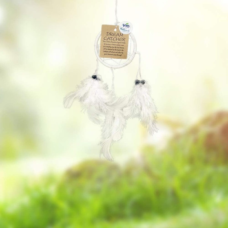 VIE Naturals Dream Catcher, 6cm Ring with Bead, White
