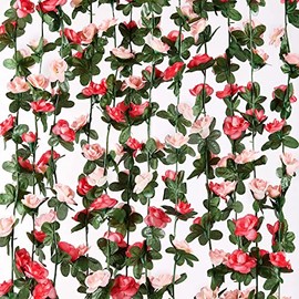 MARTINE MALL - Guirnalda de flores de rosas, 2 hebras de 502.92 cm para recámara, guirnalda de flores de rosa, guirnalda floral de rosa para habitación, mesa, cumpleaños, boda, fiesta, jardín
