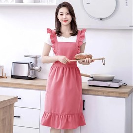 Oaygat Kitchen Chef Apron Tabards for Women with 2 Pockets Wrap Around Vintage Aprons Adjustable Cooking Apron Casual Bib Pinafore Ladies Ruffle Pinny Cotton Pinafore Aprons for Baking Home Kitchen