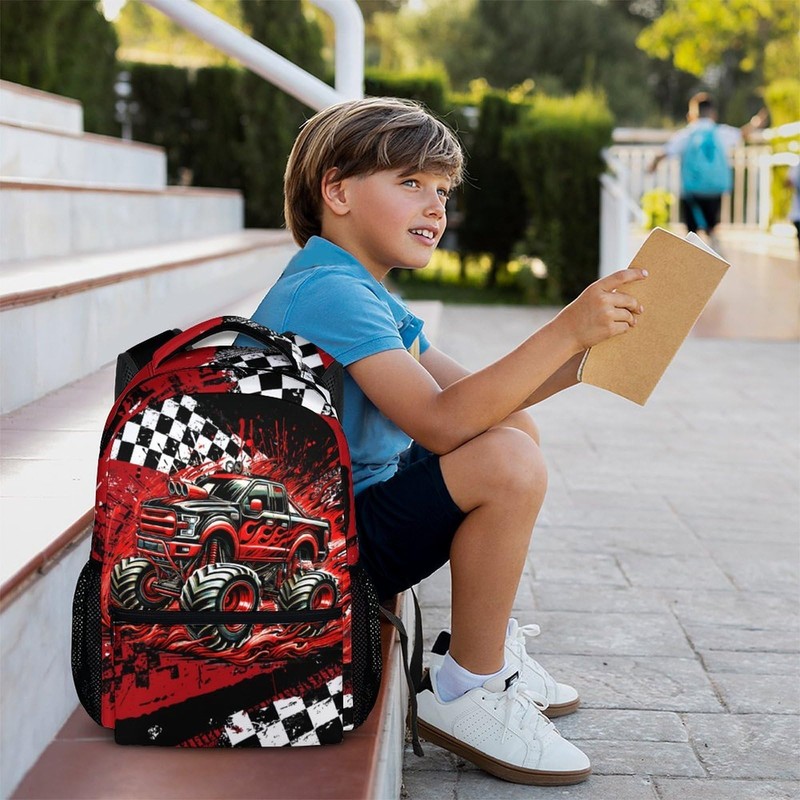 FLEXIMX Kids Boys Backpack Truck Backpacks for School Travel Casual,