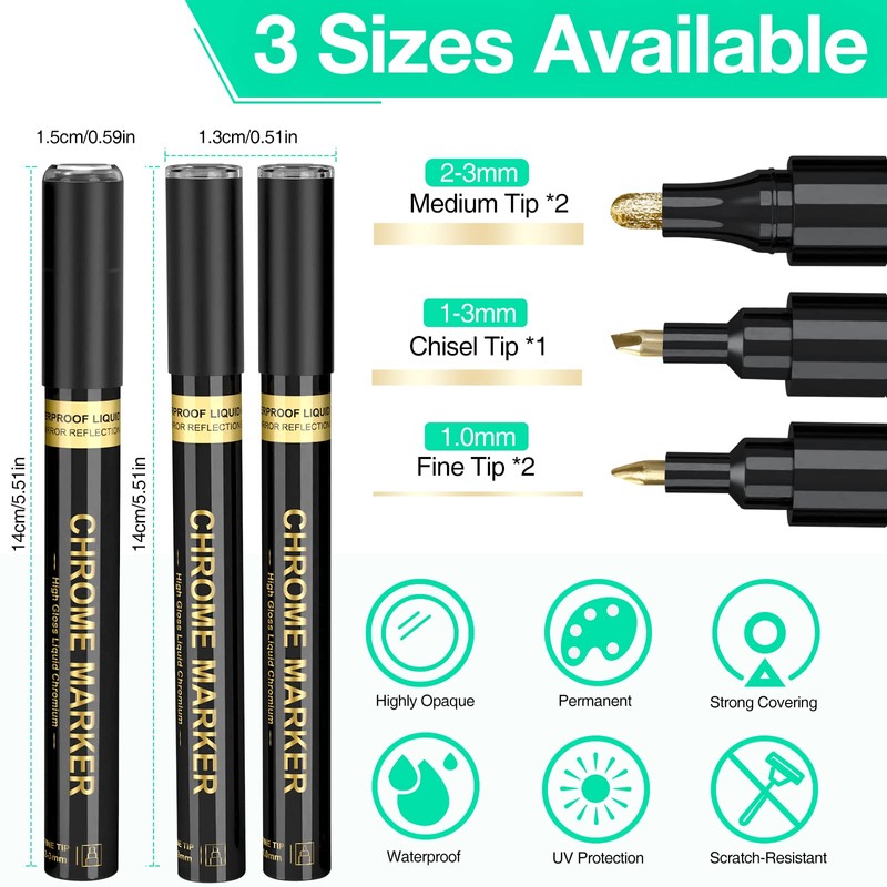 KERIFI Liquid Gold Chrome Markers, Supper Golden Metallic Paint Pens,