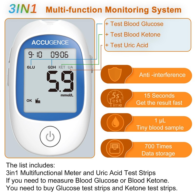 ACCUGENCE 3in1 Uric Acid Meter With 25 Uric Acid test