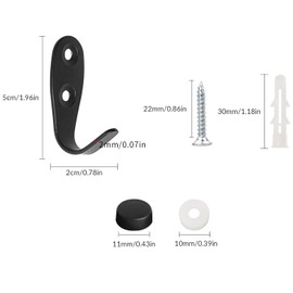 YSDMY Stainless Steel Wall Hooks Pack of 6 with Hooks and Screws, Wall Hooks, Black Single Hooks for Organising Space at Home, Kitchen, Garden, Garage, Bathroom