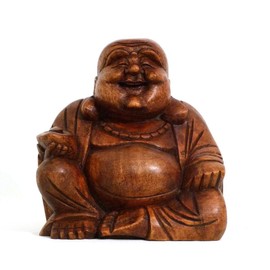 Simandra Happy Buddha Wooden Figure Sculpture Abstract Wooden Figure Statue Africa Asia Lucky Charm Handmade Decoration Size 11 cm