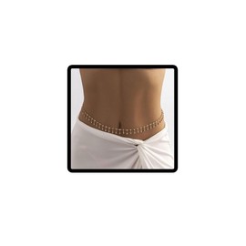 Clataly Boho Single Layer Crystal Tassel Waist Chain Beach Bikini Body Chain Jewelry for Summer Beach Nightclub Party (Gold Body Chain)