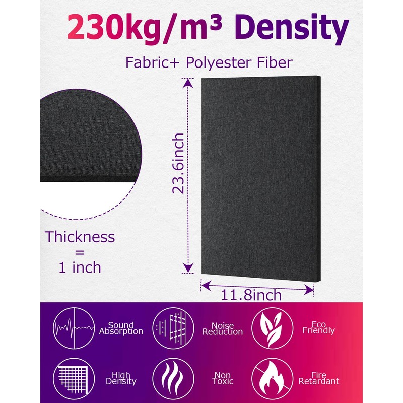 BUBOS 4 PCS Acoustic Panels,24''x12'' Fabric Soundproof Wall Panels,Self-adhesive Sound