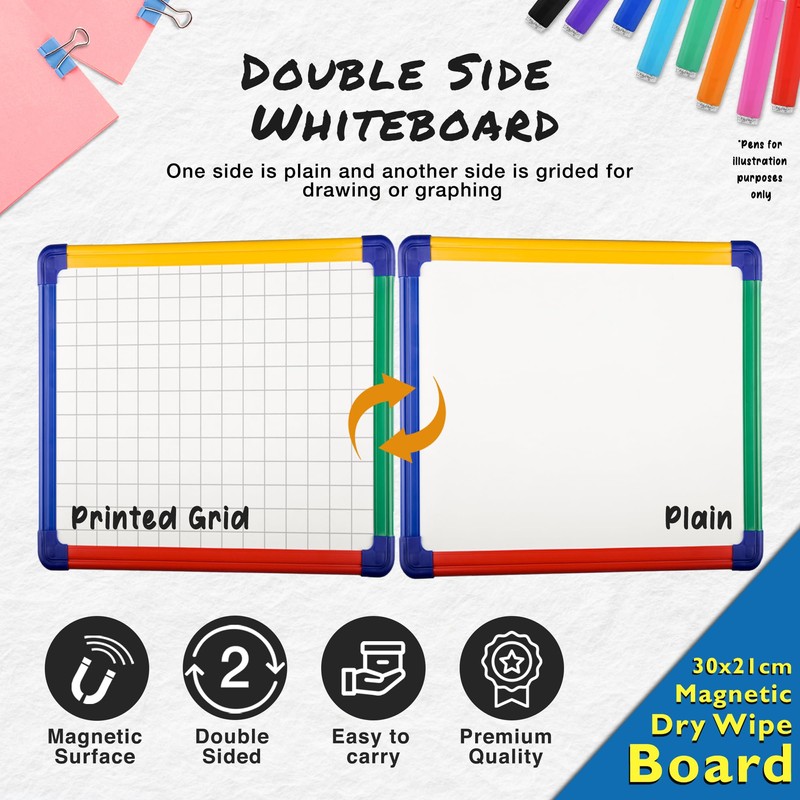 Premium A4 Magnetic Whiteboard 30 x 21cm- Double-Sided with Dry