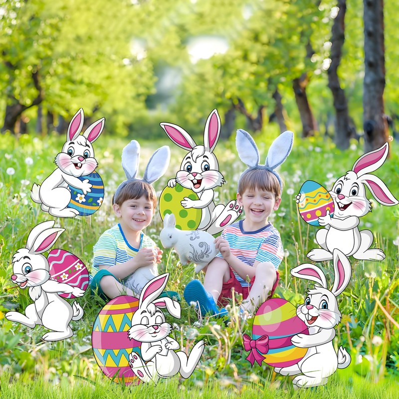 Easter Yards Signs Outdoor Bunny Lawn Signs with Stakes Bunny