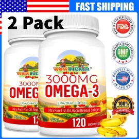 WOW PICKER Triple Strength Omega 3 Fish Oil 3000mg, with EPA & DHA,Burpless,2