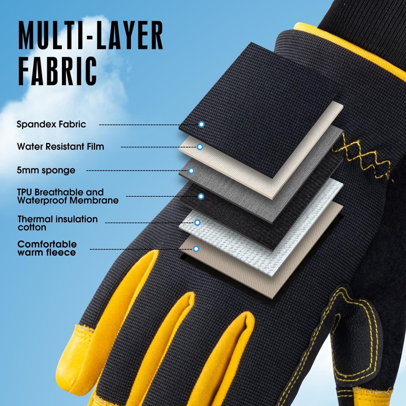 HODUP Waterproof Insulated Winter Work Gloves, Thermal Lining High Desterity