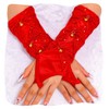 GEMILY Red Christmas Fingerless Gloves Sequin Long Glitter Gloves for
