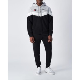 Champion Men's Legacy Script Shop Color Block (220291) -Soft Compact Powerblend Fleece Hooded Tracksuit, Grey (EM021), L