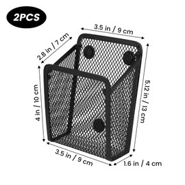 BJBJJIU Magnetic Storage Basket, Pack of 2 Magnetic Pen Holder, Metal Mesh Desk Organiser, Magnetic Black, for Fridge, Office Supplies (2 Magnetic Pen Holders)
