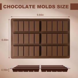 Chocolate Bar Molds, Chocolate Molds Silicone, Bpa-Free, Easy to Demould, Suitable for Handmade Diy Candies, Cupcake Decorations