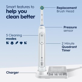 Oral-B Smart 5000 Rechargeable Electric Powered Toothbrush, Black with Travel Case and Bluetooth - Visible Pressure Sensor to Protect Gums - 5 Cleaning Modes - 2 Minute Timer