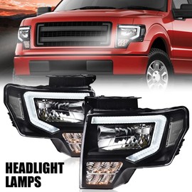 CHEDA LED DRL Headlight Compatible with Ford F150 2009-2014 Headlamps Driver & Passenger Side Clear Lens Black Housing Clear Reflector FO2503289 FO2502287 DL3Z13008A DL3Z13008EC