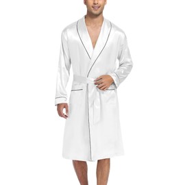 SWOMOG Men's Silk Satin Bathrobe with Shorts Set Pocket Front Long Sleeve Sleepwear Belted Satin Long Robe