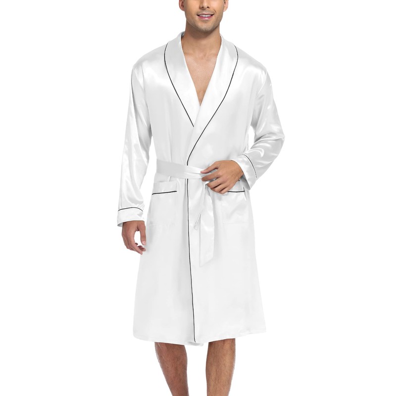 SWOMOG Men's Silk Satin Bathrobe with Shorts Set Pocket Front