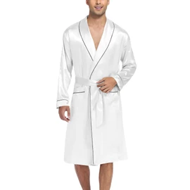 SWOMOG Men's Silk Satin Bathrobe with Shorts Set Pocket Front Long Sleeve Sleepwear Belted Satin Long Robe