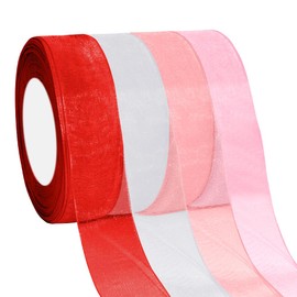 Valentines Day Decorations Pink Ribbon Chiffon Ribbon White Ribbon Gift Wrapping Ribbon Shimmer Sheer Ribbon Valentines Day Ribbons for Crafting Flower Bouquet Wedding Birthday Party Decor 1 In 50Yd