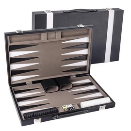 GSE Games  Sports Expert - Juego de mesa de piel premium con funda de piel, juego de mesa plegable de viaje (negro y gris, grande)                    
